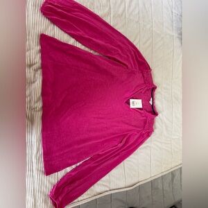 crown and ivy blouse Pink Smocked Long Sleeve Women’s X-Large Cotton Modal NWT